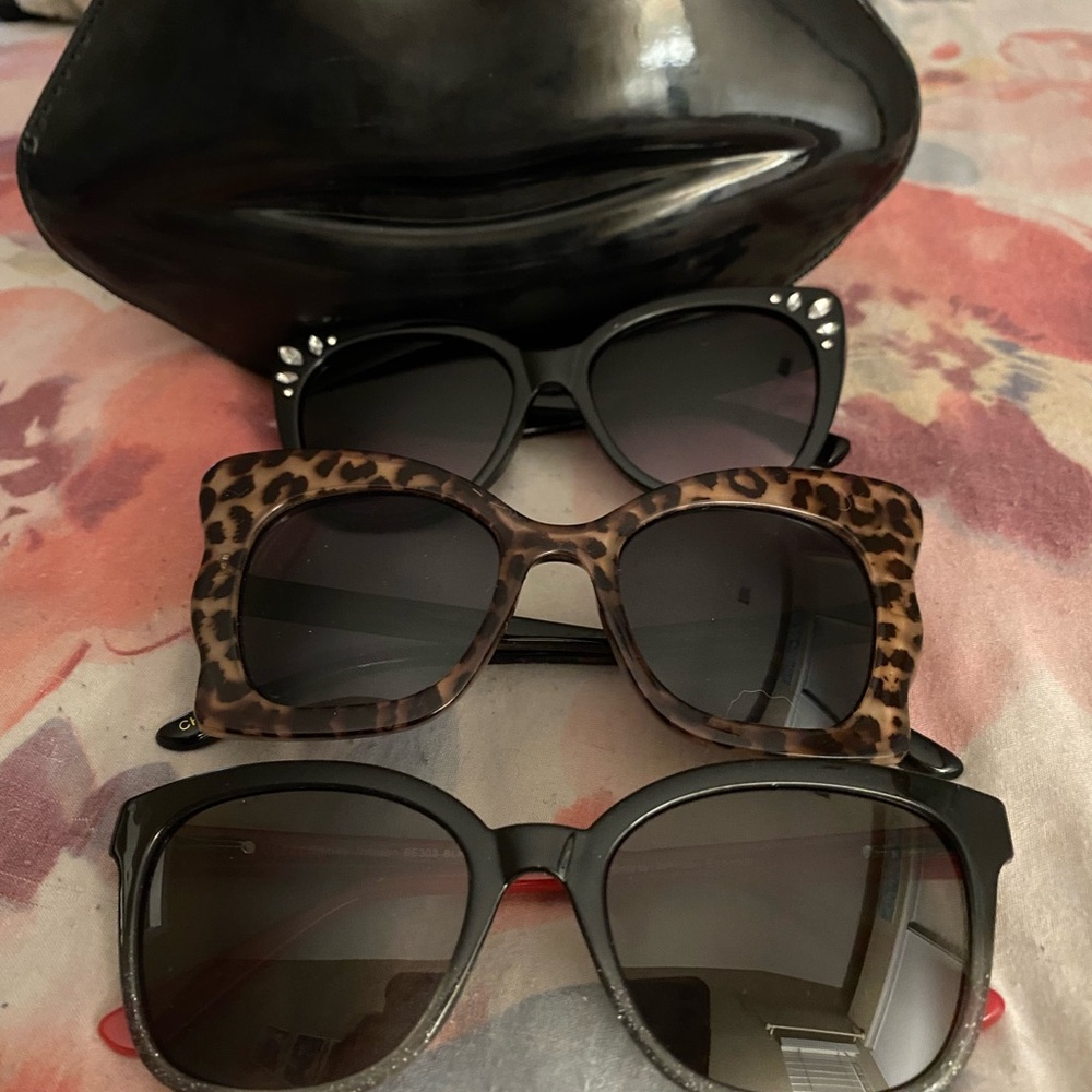 Betsey Johnson Leopard and Black Sunglasses Set
